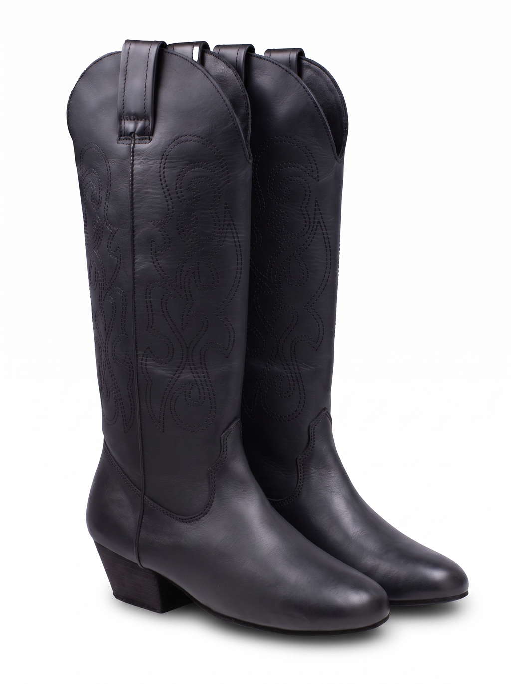 "Laraine" Black Leather Suede Sole
