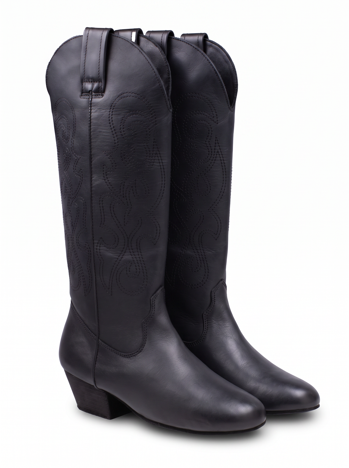 "Laraine" Black Leather Suede Sole